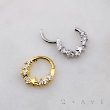 MULTI CLUSTER CZ STAR CENTER SEPTUM HINGED SEGMENT HOOP RING 316L SURGICAL STEEL 